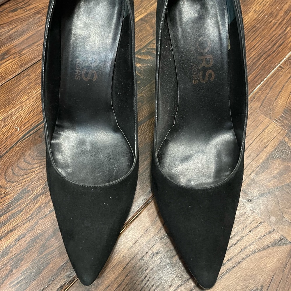 Italian black suede chunky heel. 4 inch heel